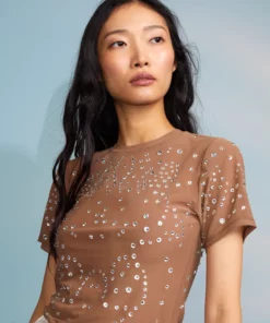 Cynthia Rowley Tops Crystal Embellished Mesh Baby Tee