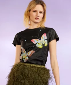Cynthia Rowley Butterfly Metallic Tee Tops
