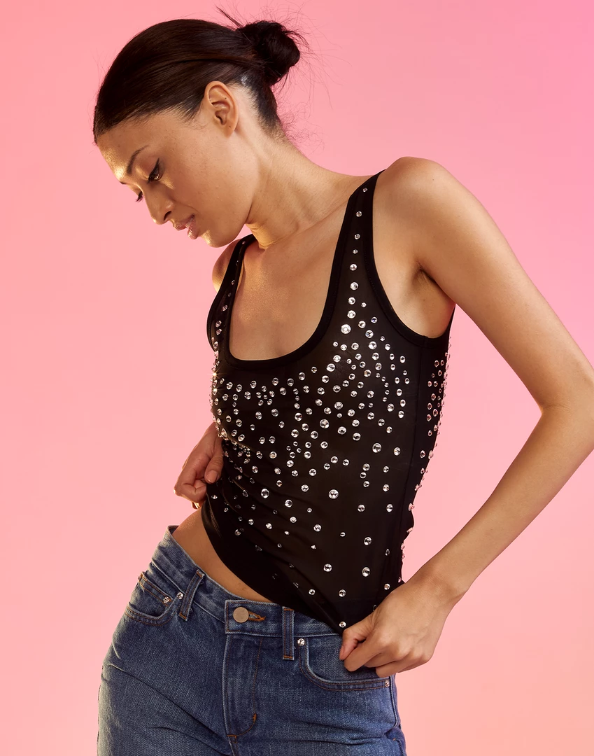 Cynthia Rowley Crystal Embellished Mesh Tank Top 2 Cynthia Rowley Crystal Embellished Mesh Tank Top