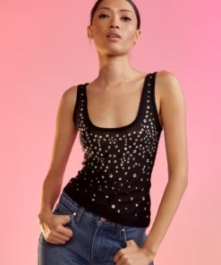 Cynthia Rowley Crystal Embellished Mesh Tank Top