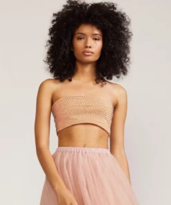Cynthia Rowley Tops Camel Rhinestone Mesh Bandeau Top
