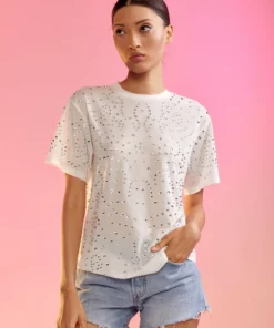 Cynthia Rowley Crystal Embellished Mesh Tee