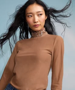 Cynthia Rowley Crystal Embellished Turtleneck Tops