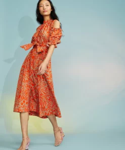 Cynthia Rowley Cold Shoulder Printed Dress