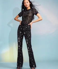 Cynthia Rowley Crystal Embellished Mesh Trousers