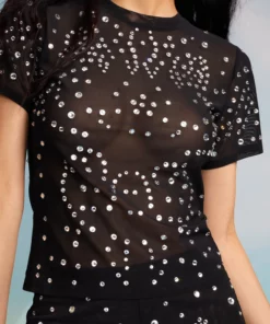 Cynthia Rowley Crystal Embellished Mesh Baby Tee Tops 7 Cynthia Rowley Crystal Embellished Mesh Baby Tee Tops