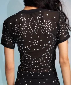 Cynthia Rowley Crystal Embellished Mesh Baby Tee Tops 6 Cynthia Rowley Crystal Embellished Mesh Baby Tee Tops