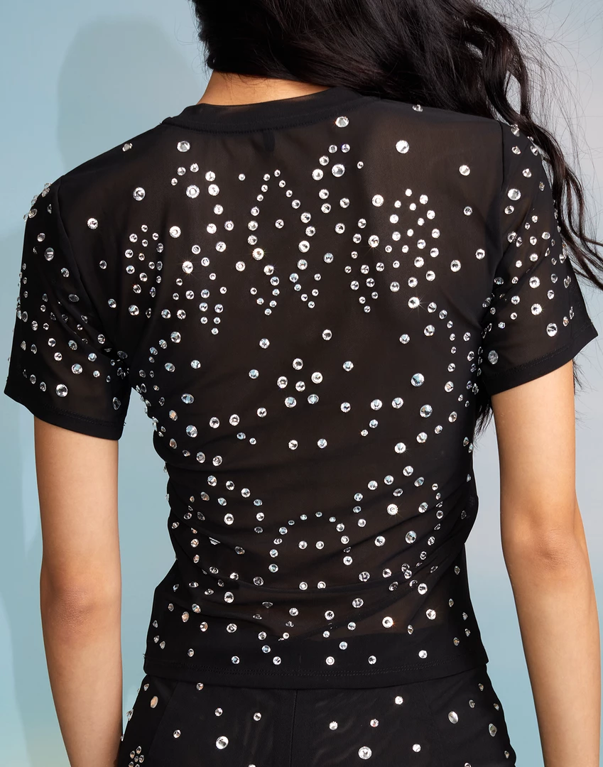 Cynthia Rowley Crystal Embellished Mesh Baby Tee Tops 3 Cynthia Rowley Crystal Embellished Mesh Baby Tee Tops