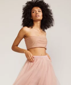 Cynthia Rowley Pink Rhinestone Mesh Bandeau Top Tops