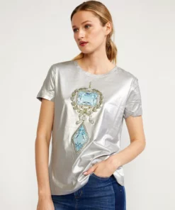 Cynthia Rowley Jewel Metallic Tee Tops