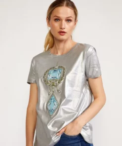 Cynthia Rowley Jewel Metallic Tee Tops
