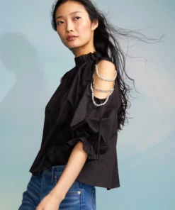 Cynthia Rowley Cold Shoulder Cotton Blouse Tops