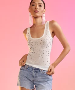 Cynthia Rowley Crystal Embellished Mesh Tank Top Tops